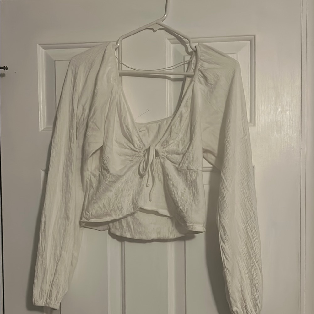 O'Neill Cream Crop Tie Front Blouse